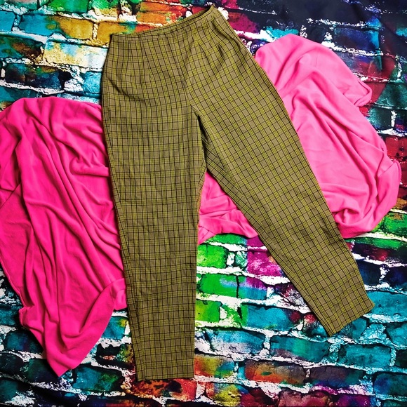 Vintage Pants - Vintage Purple & Lime Plaid High Waist Trousers